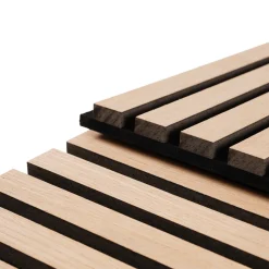 Nimara Akustikpanel i egetræsfiner 2400x520x18 mm* Akustikpaneler I Sort|Akustikpaneler I Røget Eg