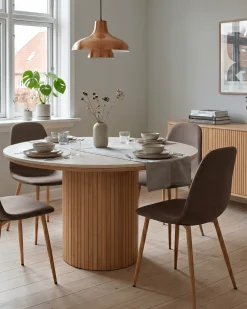 Nimara Anna spisebordsstol - brun tekstil med egelook* Spisebordsstole