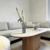 Nimara Bobby - Oval sofabord med lys beige stenbordplade og fod i eg 120x55x45 cm* Sofaborde
