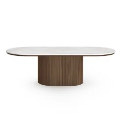 Nimara Bobby - Oval sofabord med lys beige stenbordplade og fod i røget eg 120x55x45 cm* Sofaborde