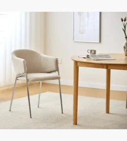 Nimara Carolina spisebordsstol i beige tekstil med chrome ben* Spisebordsstole