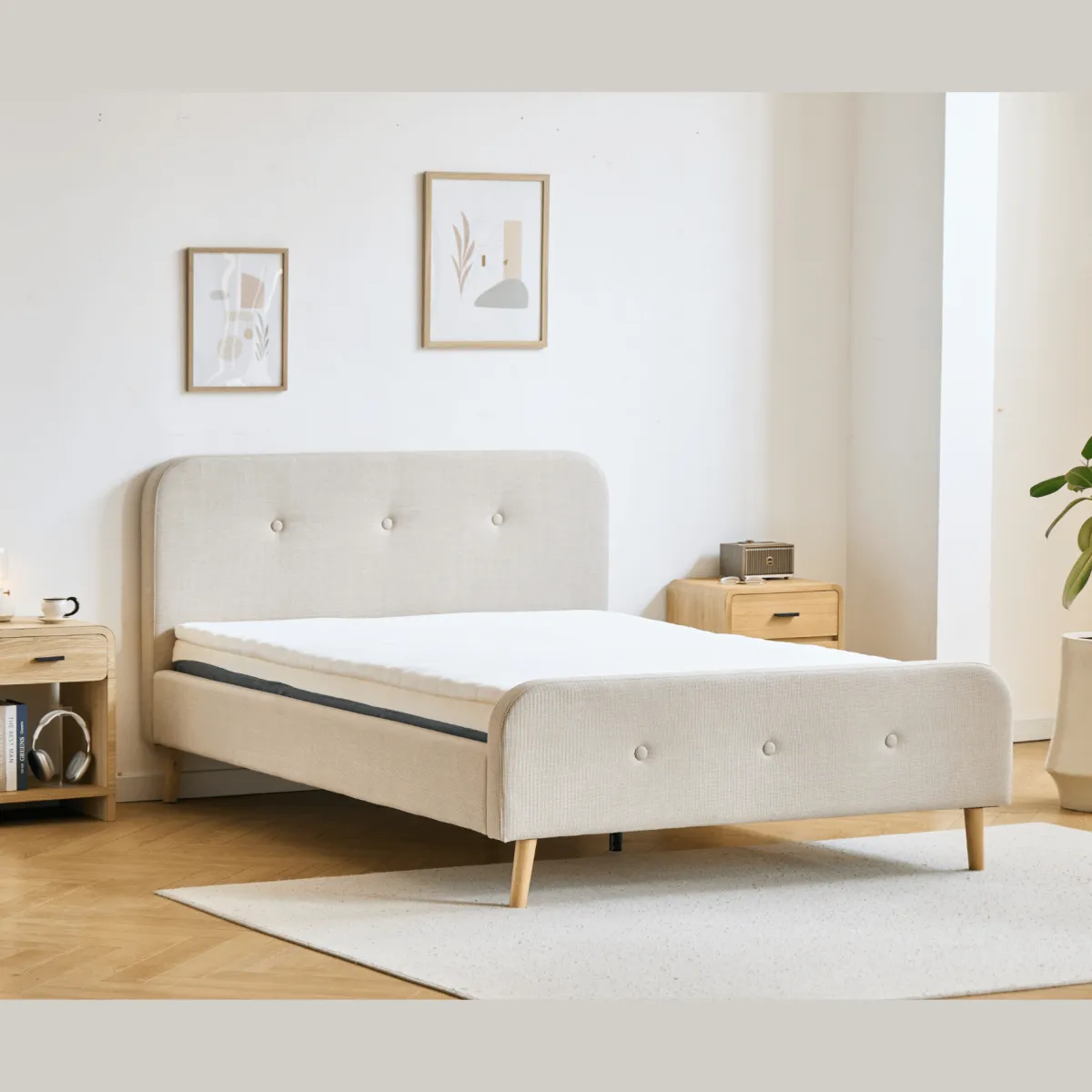Nimara Christian seng i beige 180x200 cm inkl. sengelameller og madrasser* Sengerammer|Alle Senge