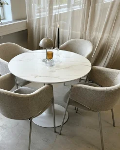 Nimara Diego spisebord i hvid marmor look Ø90* Spiseborde