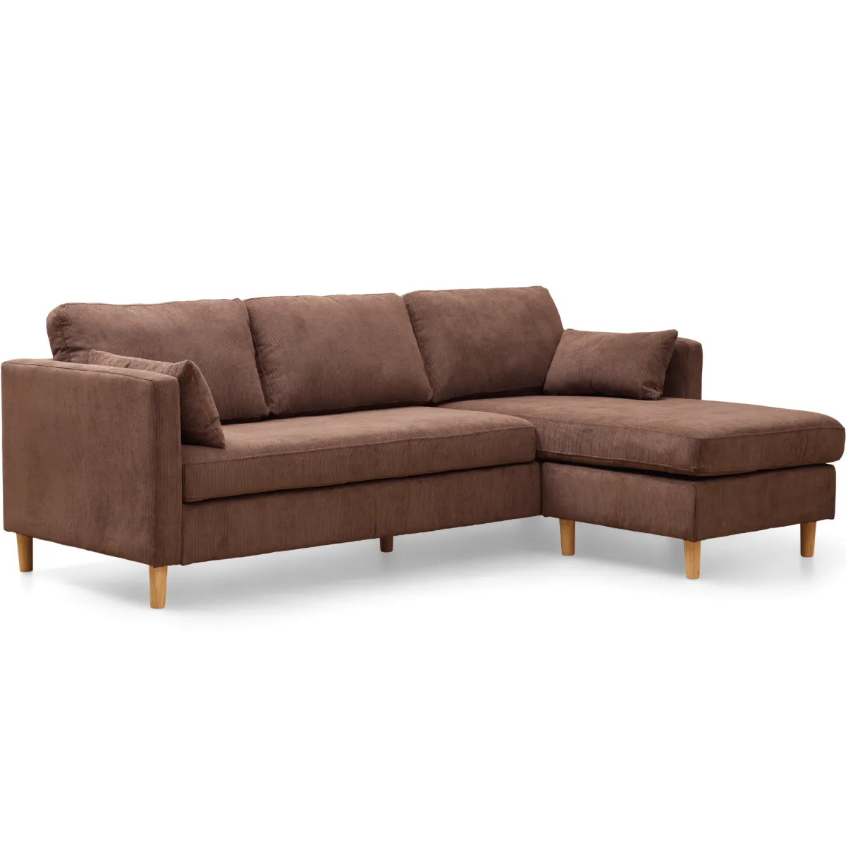 Nimara Ellis - Højrevendt og venstrevendt vendbar chaiselong sofa brun fløjl - L: 215 x D: 82 x H: 78 cm* Sofaer
