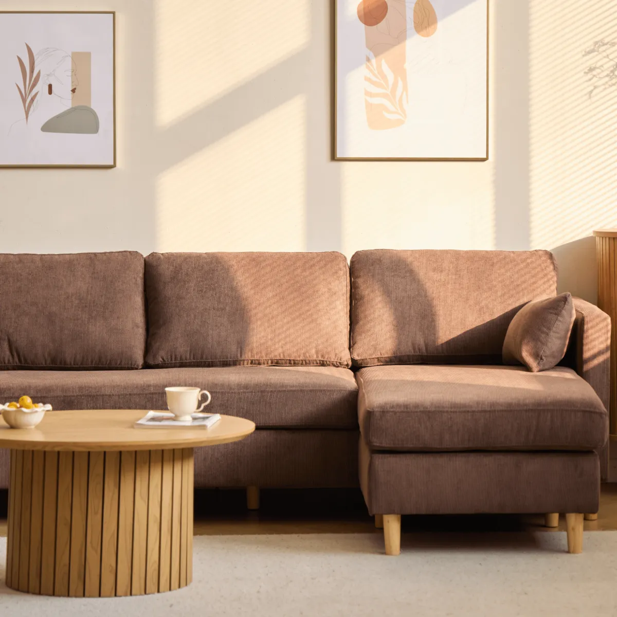 Nimara Ellis - Højrevendt og venstrevendt vendbar chaiselong sofa brun fløjl - L: 215 x D: 82 x H: 78 cm* Sofaer