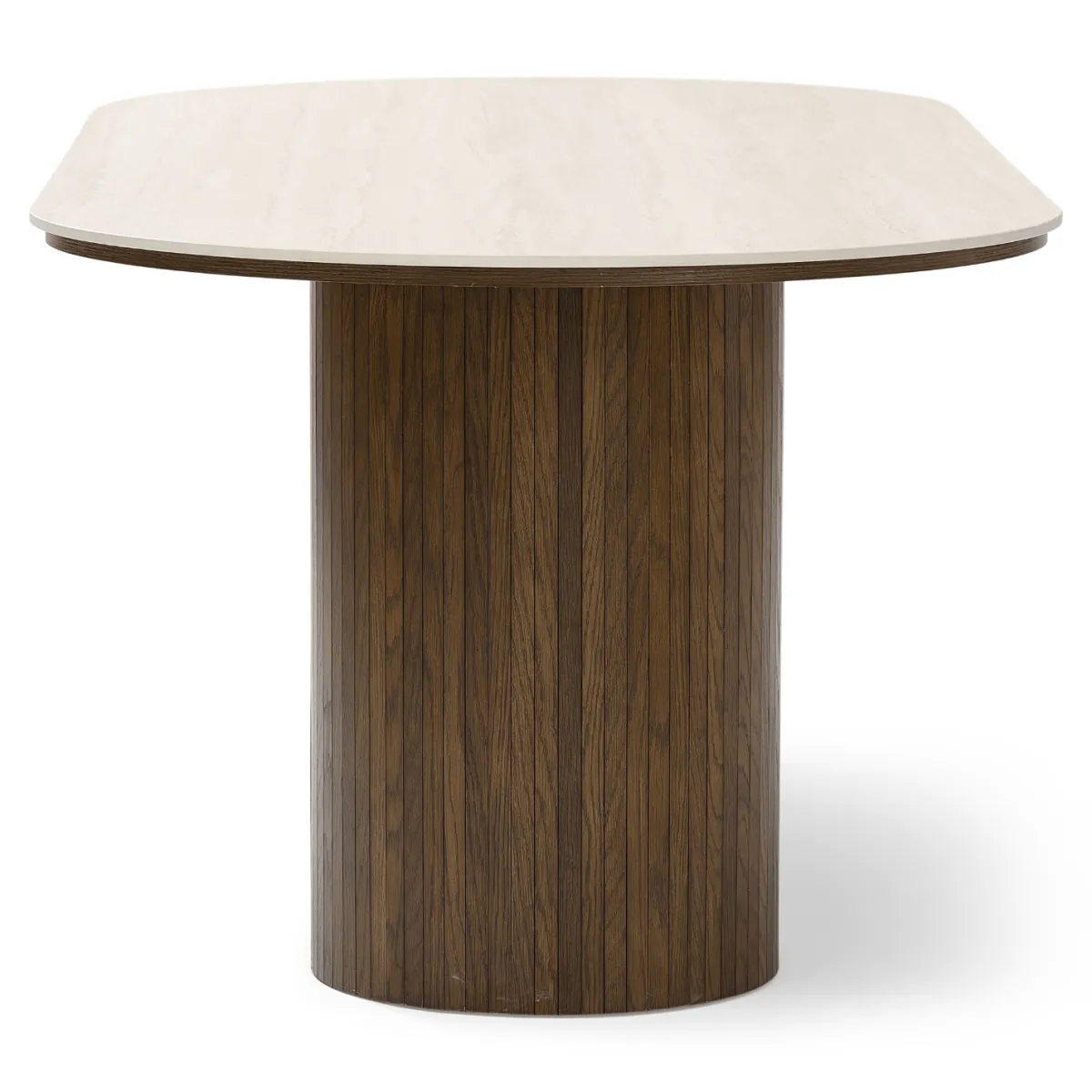 Nimara Enzo ovalt spisebord med stenbordplade i beige og lamelfod i røget eg 220x100x76 cm* Spiseborde