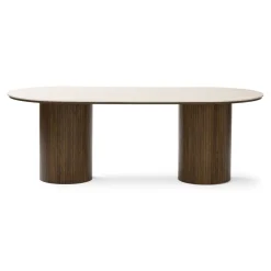 Nimara Enzo ovalt spisebord med stenbordplade i beige og lamelfod i røget eg 220x100x76 cm* Spiseborde