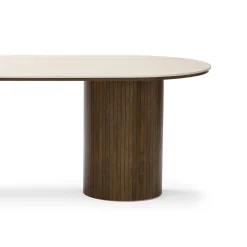 Nimara Enzo ovalt spisebord med stenbordplade i beige og lamelfod i røget eg 220x100x76 cm* Spiseborde