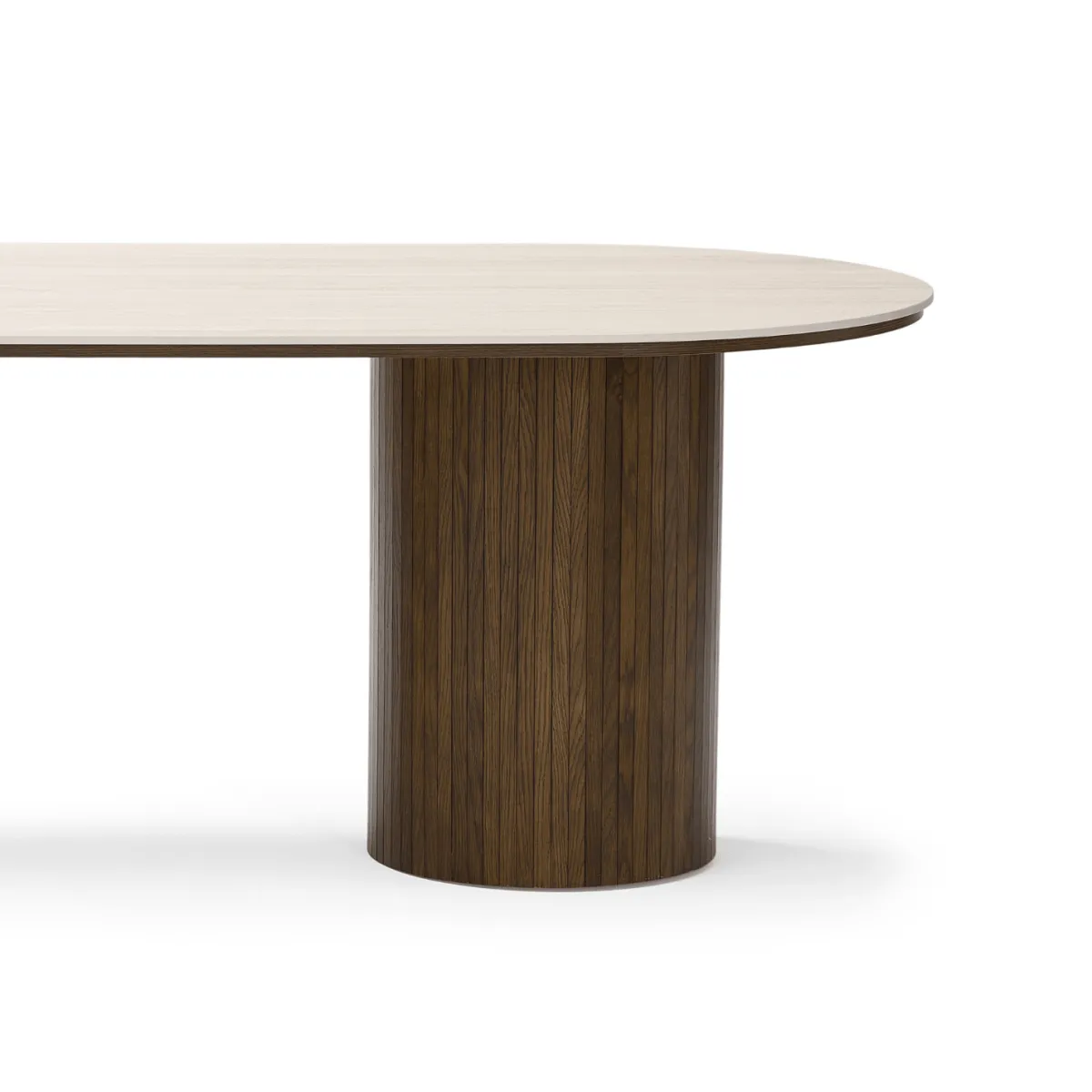 Nimara Enzo ovalt spisebord med stenbordplade i beige og lamelfod i røget eg 220x100x76 cm* Spiseborde