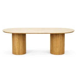Nimara Enzo ovalt spisebord med stenbordplade i beige og lamelfod i eg 220x100x76 cm* Spiseborde