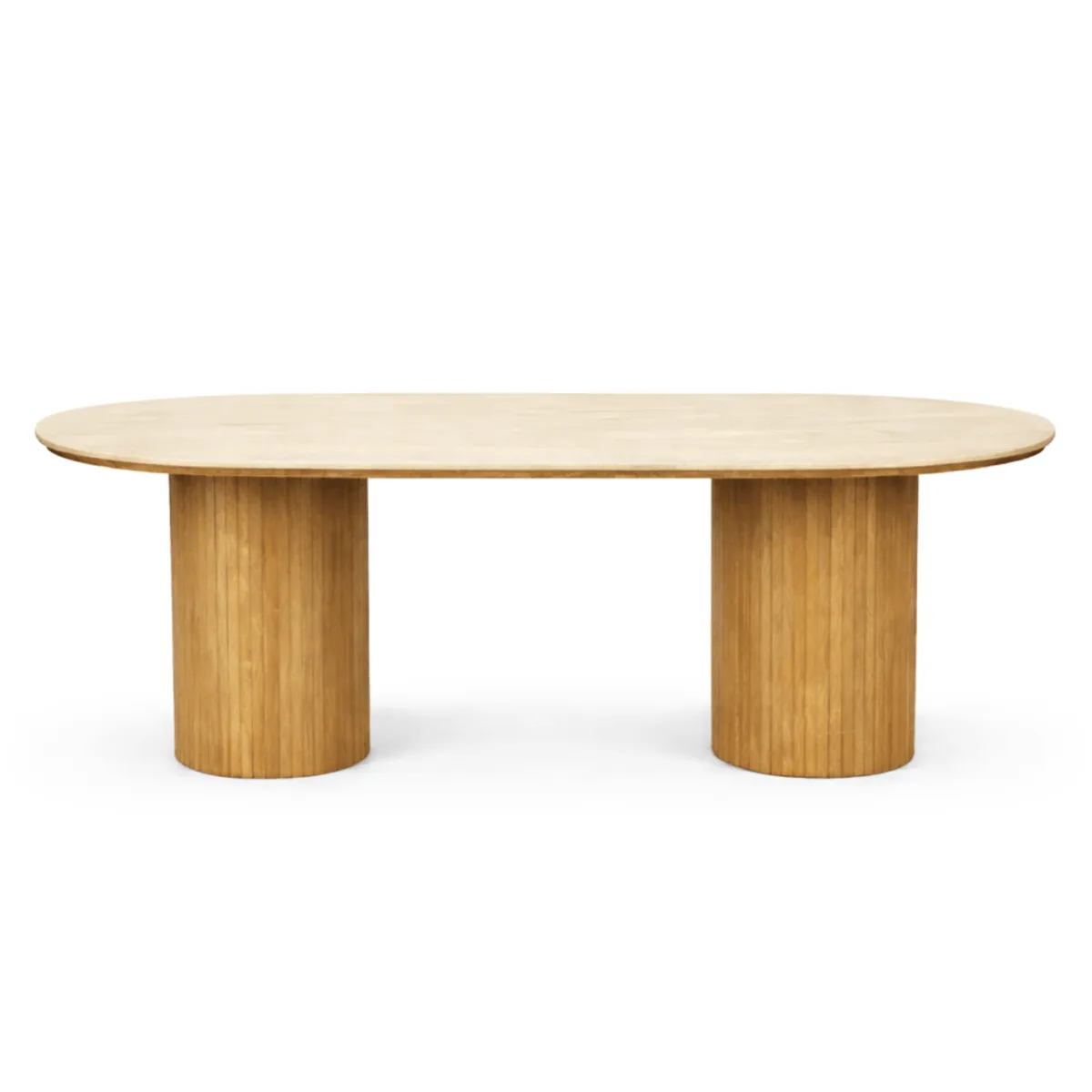 Nimara Enzo ovalt spisebord med stenbordplade i beige og lamelfod i eg 220x100x76 cm* Spiseborde
