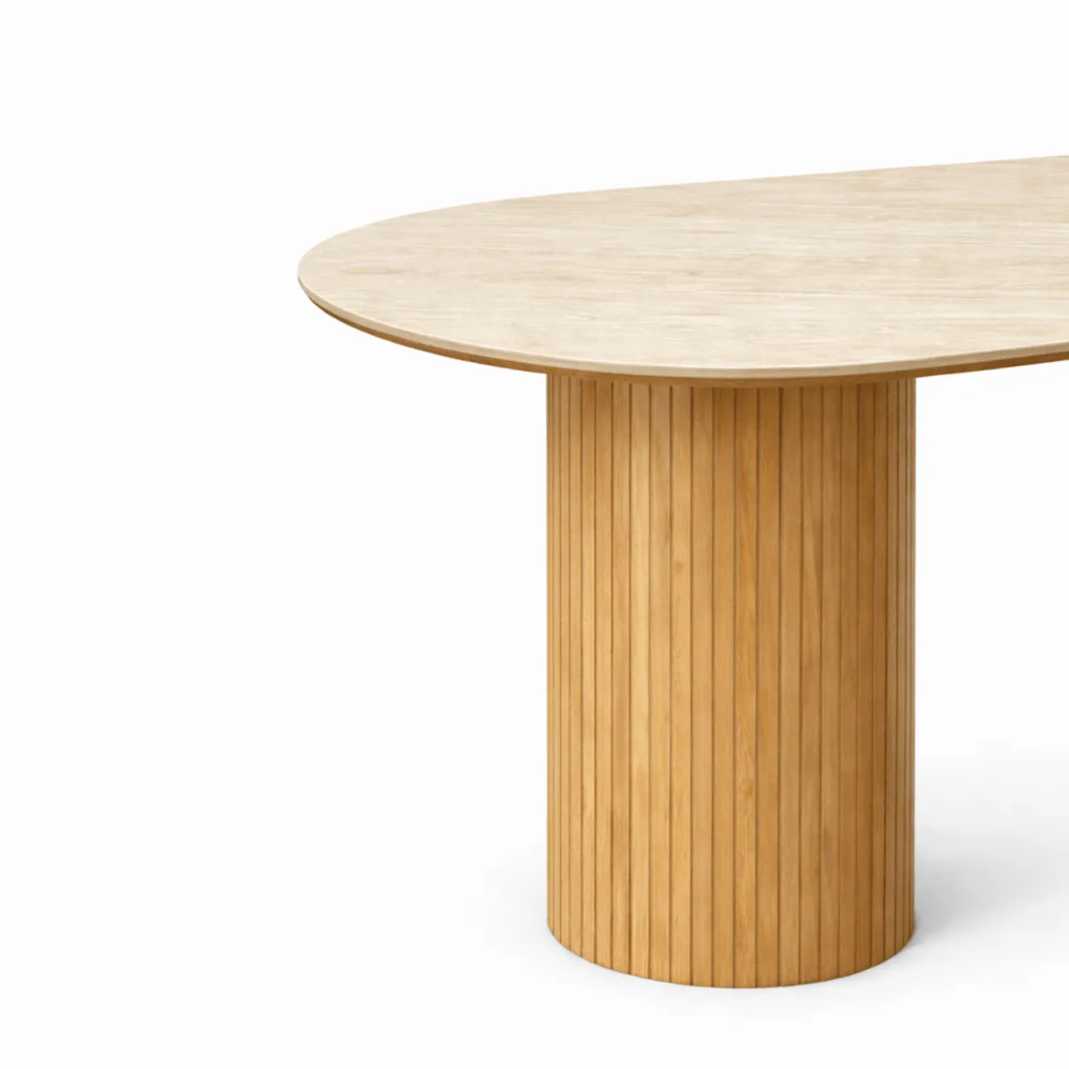 Nimara Enzo ovalt spisebord med stenbordplade i beige og lamelfod i eg 220x100x76 cm* Spiseborde
