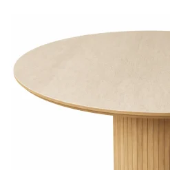 Nimara Enzo rundt spisebord med bordplade i beige sten og lamelfod i egetræ Ø120 cm* Spiseborde
