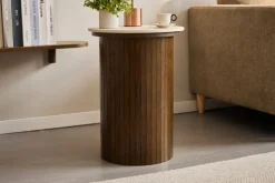 Nimara Enzo sidebord i stenbordplade med røget eg lamelfod Ø40 cm* Hjørneborde & Sengeborde|Hjørneborde & Sengeborde