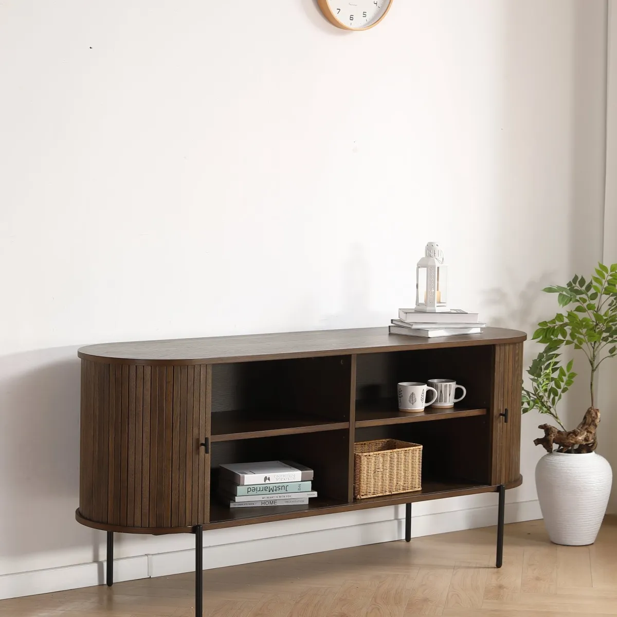 Nimara Florence jalousi skab med lameller i røget eg 160x45x75 cm* Kommoder & Skænke|Kommoder & Skænke
