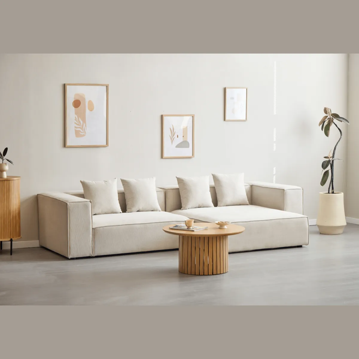 Nimara Hailey - Højrevendt chaiselong modulsofa i beige med 2 moduler L: 294 X D: 148 X H: 65 cm* Sofaer