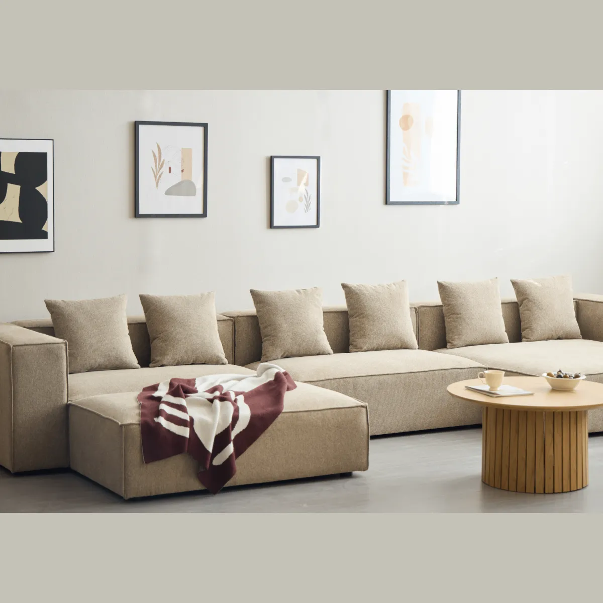 Nimara Hailey - Højrevendt chaiselong modulsofa med puf i sand L: 415 X D: 172 X H: 65 cm* Sofaer
