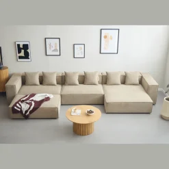 Nimara Hailey - Venstrevendt chaiselong modulsofa med puf i sand L: 415 X D: 172 X H: 65 cm* Sofaer
