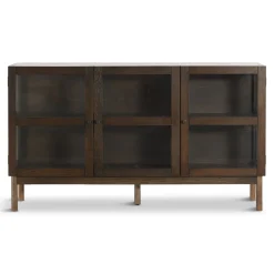 Nimara Havana egetræ glas skænk/vitrineskab i røget eg med 3 låger - 80x40x140 cm* Vitrineskabe|Vitrineskabe