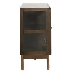 Nimara Havana egetræ glas skænk/vitrineskab i røget eg med 3 låger - 80x40x140 cm* Vitrineskabe|Vitrineskabe