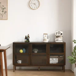 Nimara Havana egetræ glas skænk/vitrineskab i røget eg med 3 låger - 80x40x140 cm* Vitrineskabe|Vitrineskabe