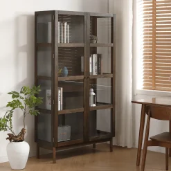 Nimara Havana egetræ vitrineskab i røget eg med 2 låger -180x40x100 cm* Vitrineskabe|Vitrineskabe