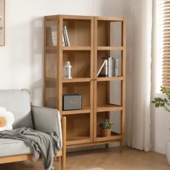 Nimara Havana egetræ vitrineskab med 2 låger - 180x40x100 cm* Vitrineskabe|Vitrineskabe