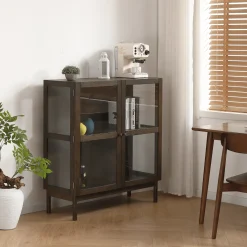 Nimara Havana vitrineskab i røget eg med 2 låger - 110x40x100 cm* Vitrineskabe|Vitrineskabe