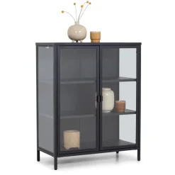 Nimara Herman glas skænk/vitrineskab - Sort metal 80x40x105 cm* Vitrineskabe|Vitrineskabe