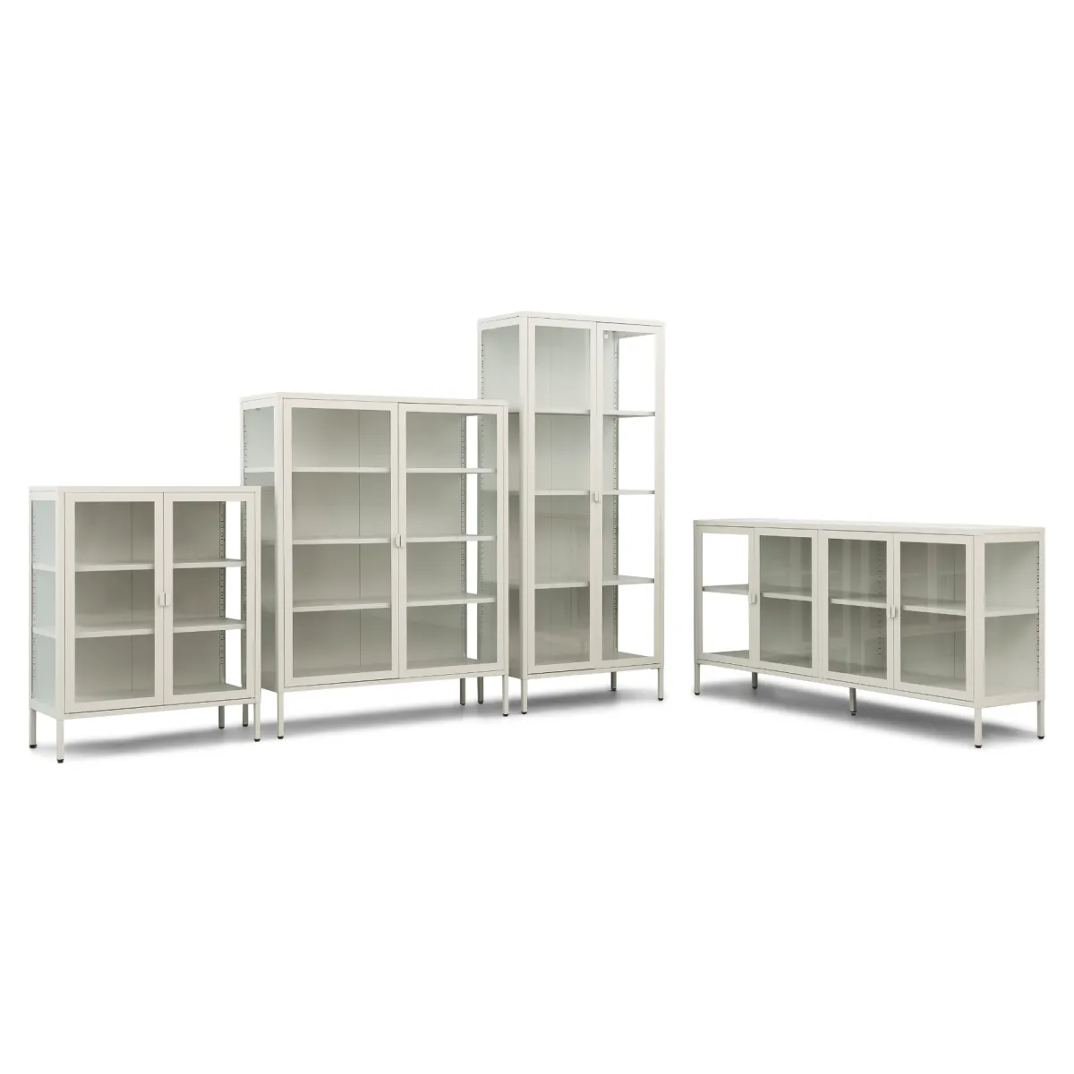 Nimara Herman glas skænk/vitrineskab - Beige metal 80x40x105 cm* Vitrineskabe|Vitrineskabe