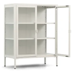 Nimara Herman glas skænk/vitrineskab - Beige metal 80x40x105 cm* Vitrineskabe|Vitrineskabe