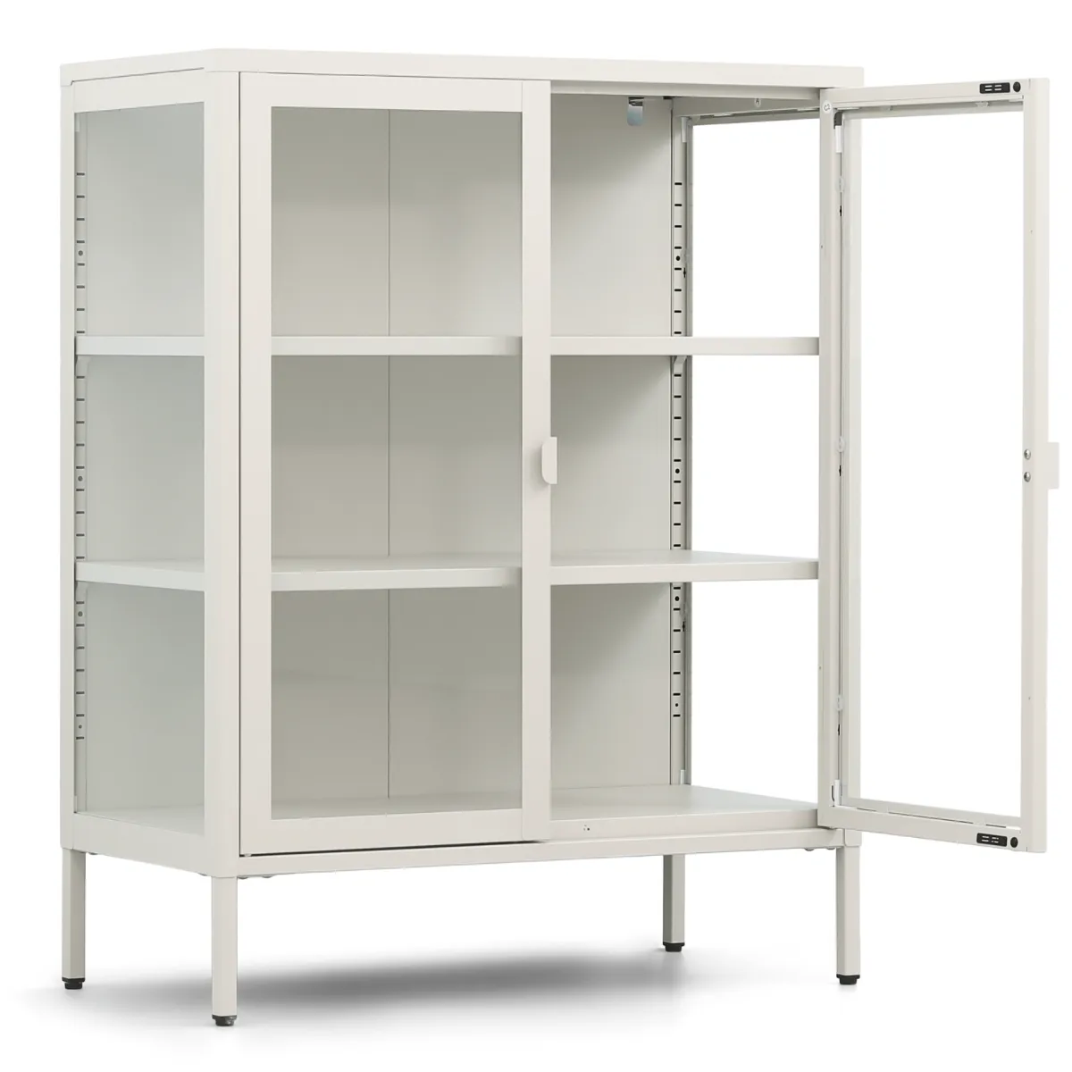Nimara Herman glas skænk/vitrineskab - Beige metal 80x40x105 cm* Vitrineskabe|Vitrineskabe