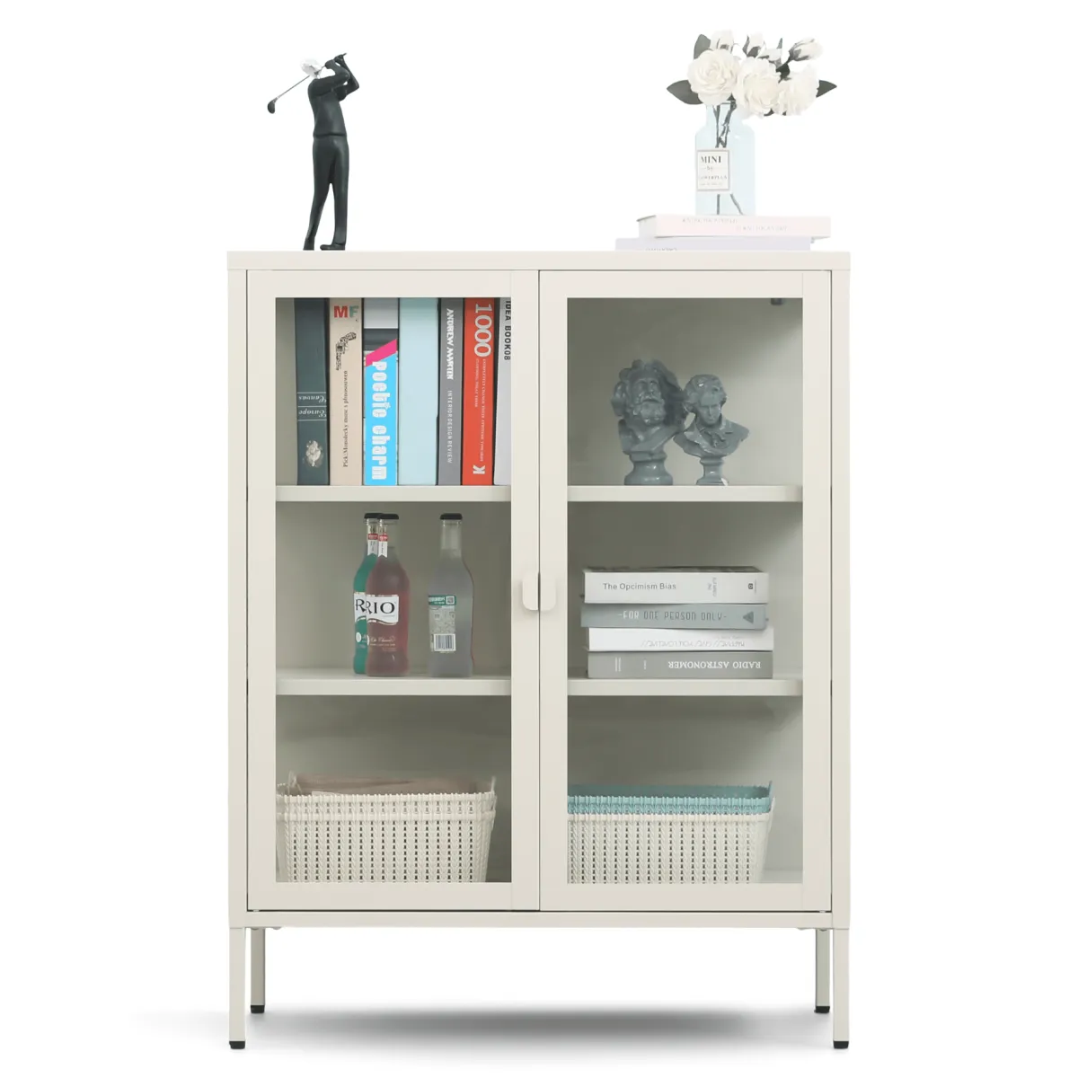 Nimara Herman glas skænk/vitrineskab - Beige metal 80x40x105 cm* Vitrineskabe|Vitrineskabe