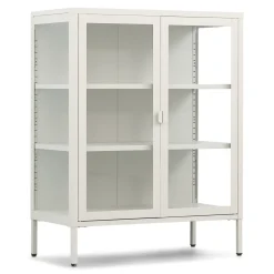 Nimara Herman glas skænk/vitrineskab - Beige metal 80x40x105 cm* Vitrineskabe|Vitrineskabe