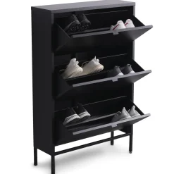 Nimara Herman Skoskab - Sort metal med 3 rum - 80x26x125 cm* Skoskabe|Skoskabe