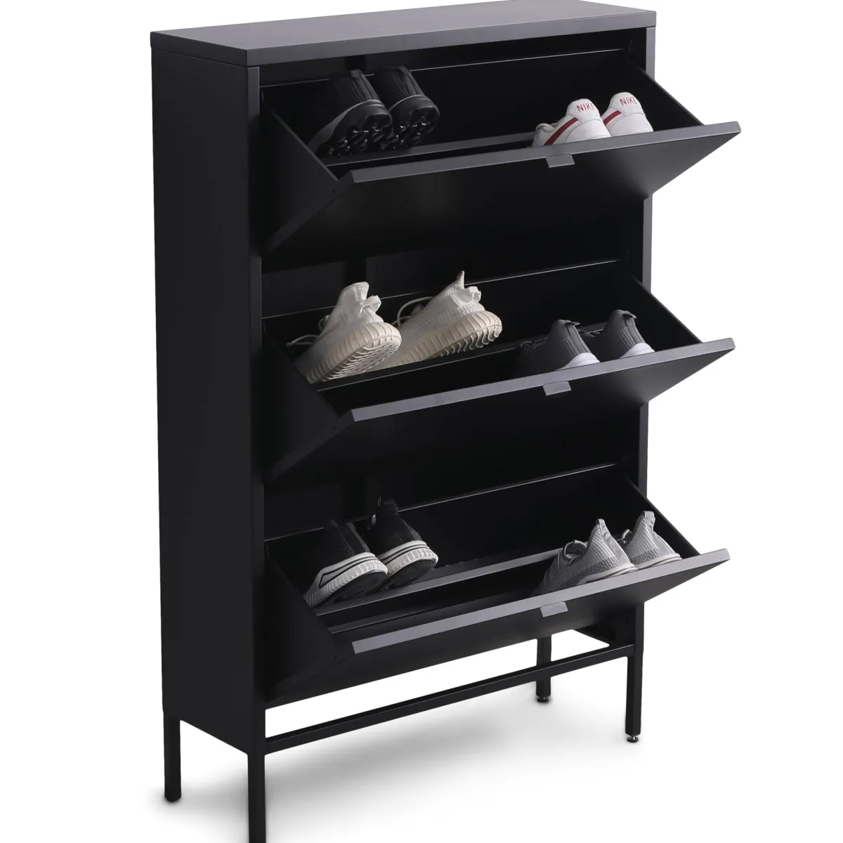 Nimara Herman Skoskab - Sort metal med 3 rum - 80x26x125 cm* Skoskabe|Skoskabe