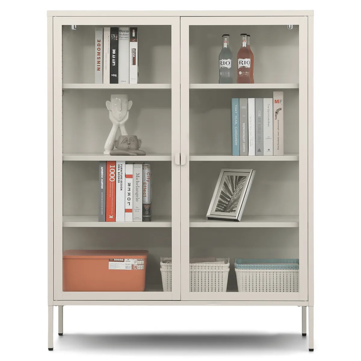 Nimara Herman Vitrineskab - Beige metal/glas - 110x40x140 cm* Vitrineskabe|Vitrineskabe