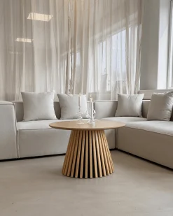 Nimara Lewis lamel sofabord naturlig egelook Ø70 cm* Sofaborde