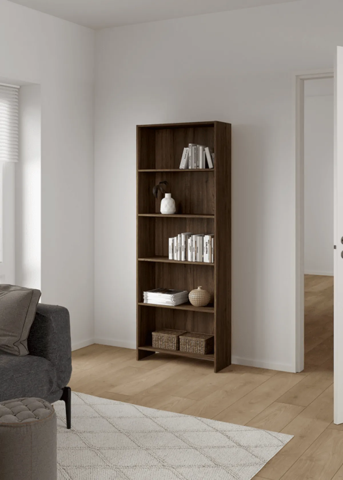 Nimara Maddie reol med 5 hylder i røget eg 175,5x66x25,5 cm* Reoler|Opbevaring Til Stuen