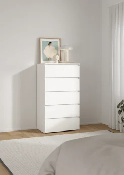 Nimara Maise kommode H:114 x B:65 x D:41 cm med 5 skuffer i hvid* Kommoder|Kommoder