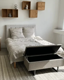 Nimara Malika bænk med opbevaring i beige boucle 95x35x40 cm* Bænke|Bænke