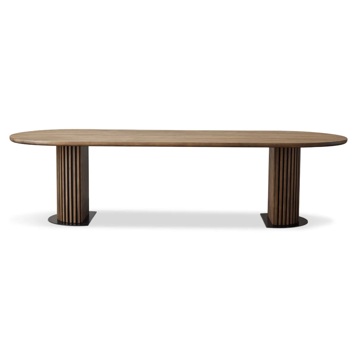 Nimara Matteo - Plankebord med lamelfod i røget massiv eg 300x120x77 cm* Spiseborde