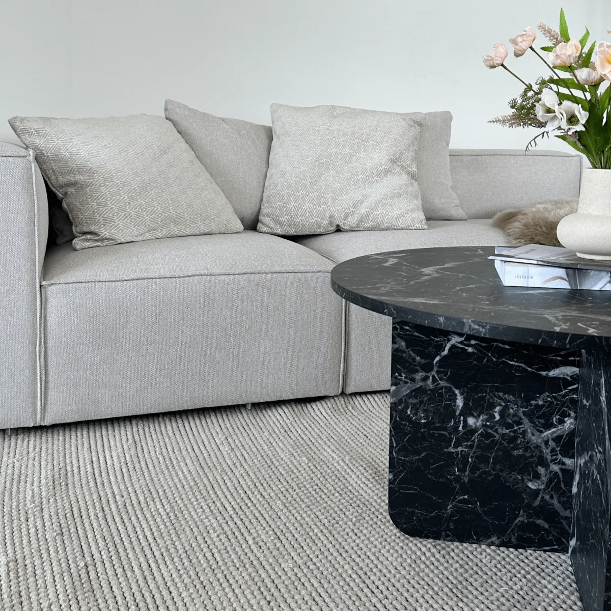 Nimara Mercy sofabord sort marmor look Ø80 cm* Sofaborde