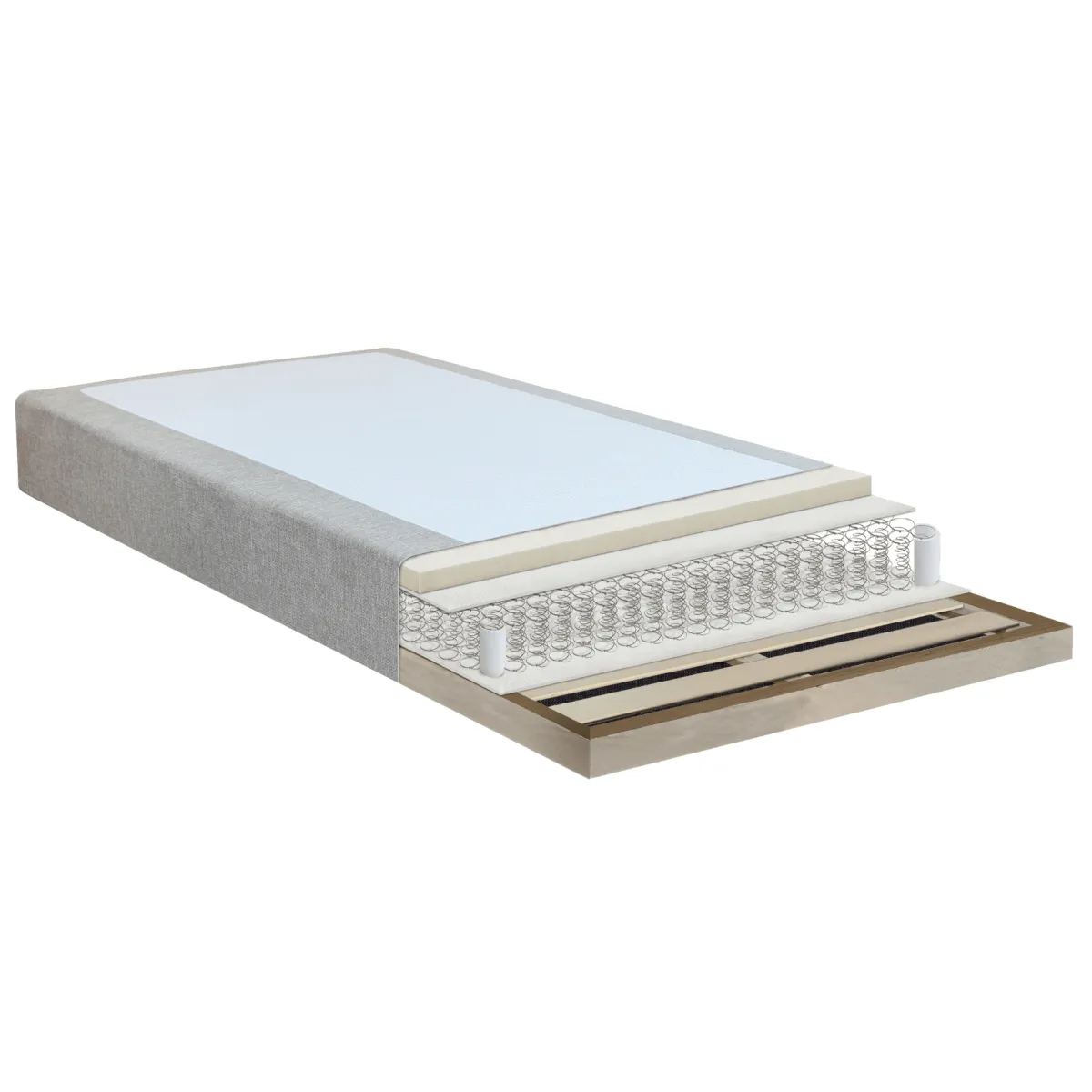Nimara Premium boxmadras seng i beige 140x200 cm med 7 cm topmadras i memoryskum ekskl. ben* Boxmadrasser|Alle Senge