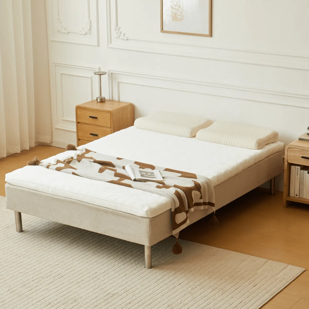 Nimara Premium boxmadras seng i beige 140x200 cm med 7 cm topmadras i memoryskum ekskl. ben* Boxmadrasser|Alle Senge
