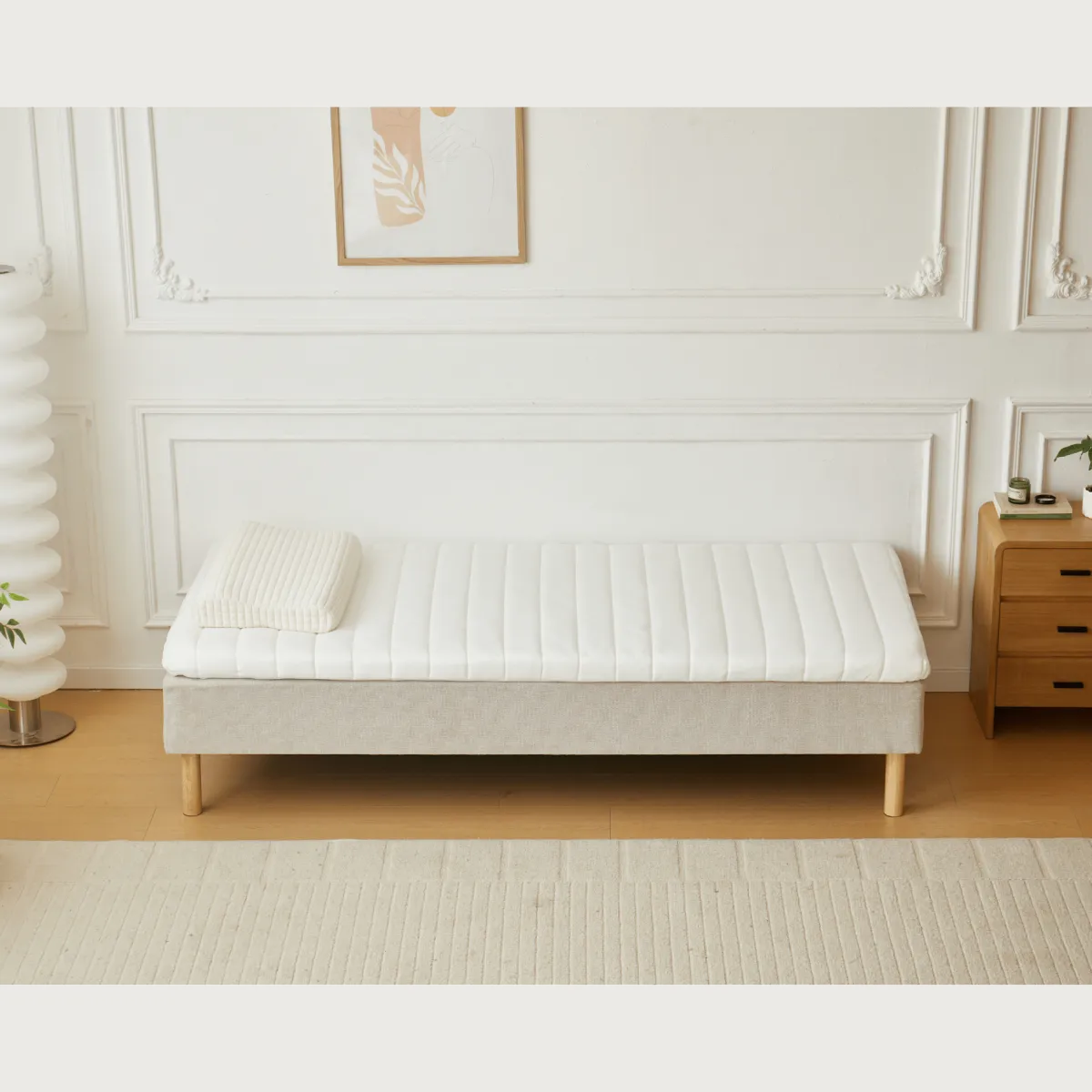 Nimara Premium boxmadras seng i beige med 90x200 cm med 7 cm topmadras i memoryskum ekskl. ben* Boxmadrasser|Alle Senge