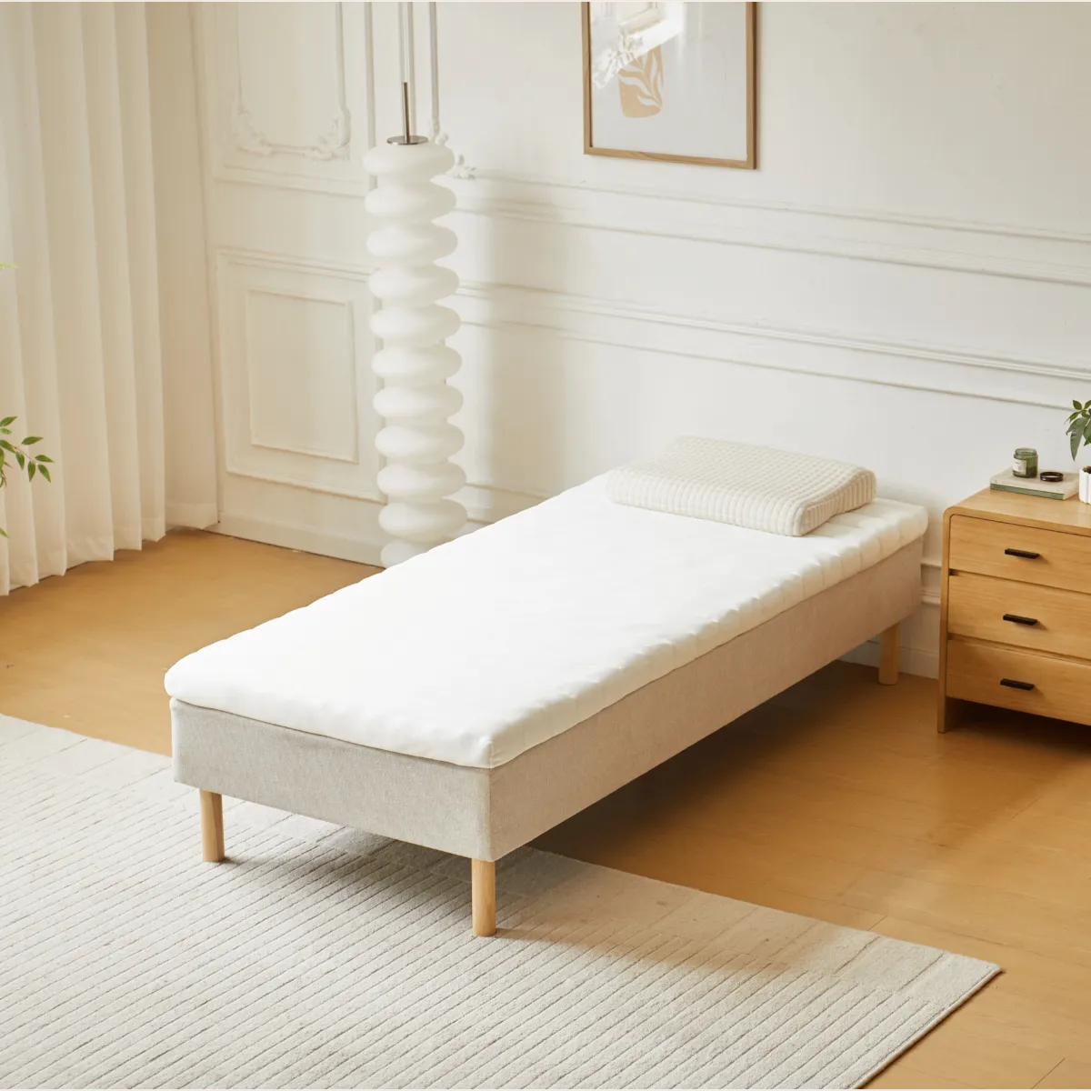 Nimara Premium boxmadras seng i beige med 90x200 cm med 7 cm topmadras i memoryskum ekskl. ben* Boxmadrasser|Alle Senge