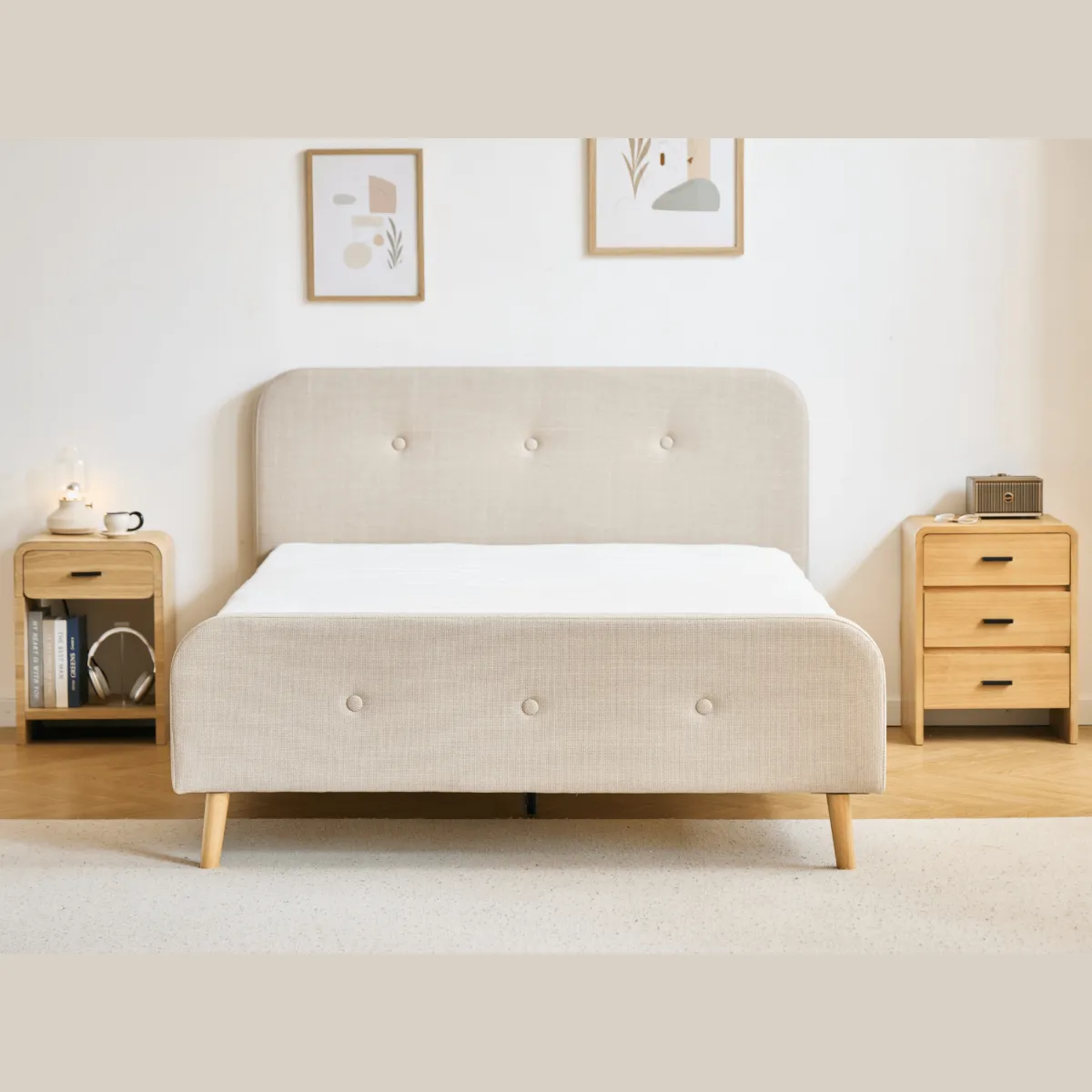 Nimara Premium Christian seng i beige 180x200 cm inkl. sengelameller og madrasser* Sengerammer|Alle Senge