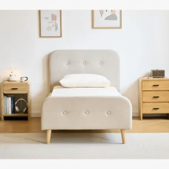 Nimara Premium Christian seng i beige 90x200 cm inkl. sengelameller og madrasser* Sengerammer|Alle Senge