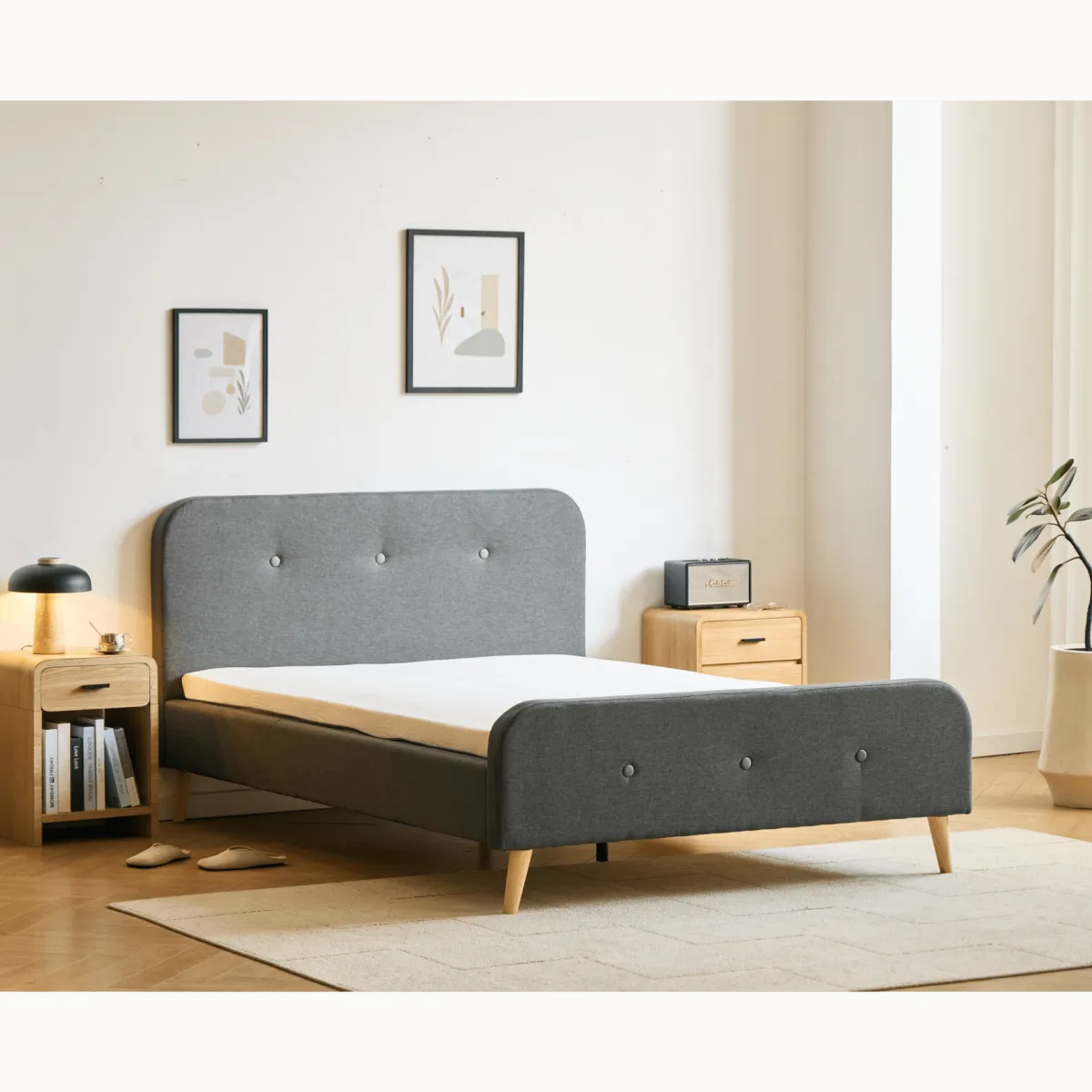 Nimara Premium Christian seng i grå 140x200 cm inkl. sengelameller og madrasser* Sengerammer|Alle Senge
